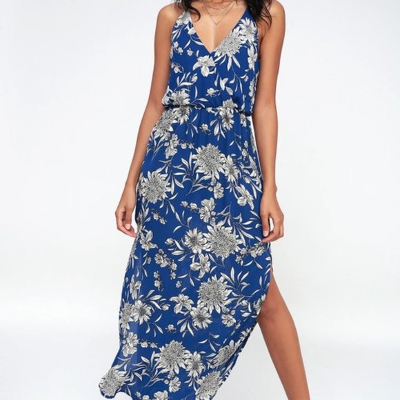 Lush Blue Floral Dress - Picture 1 of 10